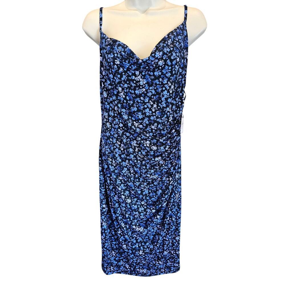 NWT Shelli Segal coquette Spaghetti Strap Cowl Neck Knee Length Dress floral 8
